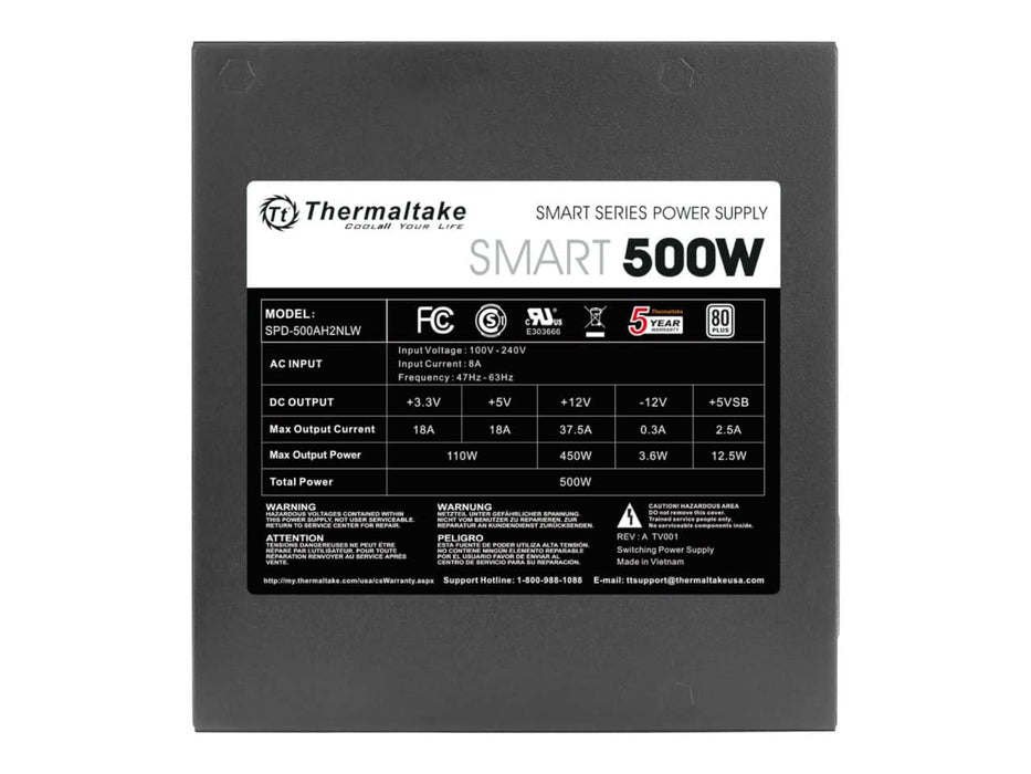 Thermaltake Smart 500W Power Supply (500W, 80 Plus White, Non Modular) PS-SPD-0500NPCWUS-W