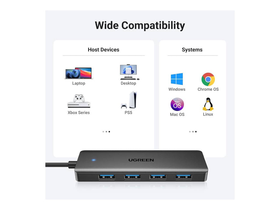 UGREEN USB 3.0 Hub, 4 Ports, USB-A Splitter, Ultra Slim