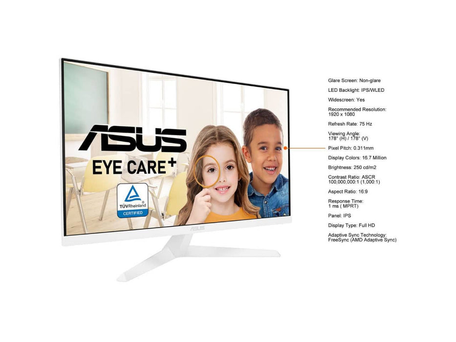 ASUS VY279HE-W Eye Care Monitor, 27-inch, FHD (1920x1080), 75Hz, IPS, Blue Light Filter, 1ms, White