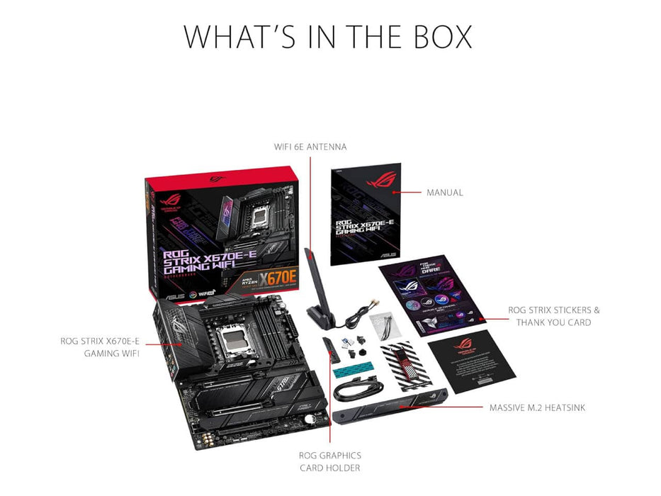 ASUS ROG Strix X670E-E Gaming Motherboard, WIFI6E, AM5 AMD Ryzen 7000 (LGA 1718), DDR5, ATX Motherboard